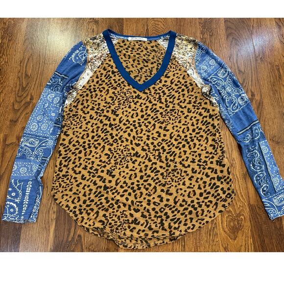 Free People Women’s Friday Night Long Sleeve Tee – Leopard Print – Size XL - Picture 1 of 6
